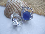 Sea Glass Marble Locket - Sparkly Star Fish 2 & Blue Beach Found Marble