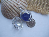 Sea Glass Marble Locket - Sparkly Star Fish 2 & Blue Beach Found Marble
