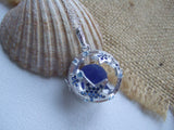 Sea Glass Marble Locket - Sparkly Star Fish 2 & Blue Beach Found Marble