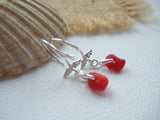 Red Sea Glass Angel Wing Earrings - Sterling Silver