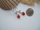 Red Sea Glass Angel Wing Earrings - Sterling Silver