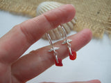 Red Sea Glass Angel Wing Earrings - Sterling Silver
