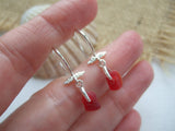 Red Sea Glass Angel Wing Earrings - Sterling Silver