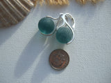 Japanese Teal Sea Glass Marble Earrings, Leverback Sterling Silver