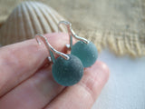 Japanese Teal Sea Glass Marble Earrings, Leverback Sterling Silver