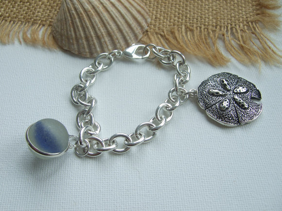 sea glass marble bracelet with sand dollar