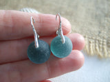 Japanese Teal Sea Glass Marble Earrings, Leverback Sterling Silver