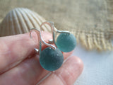 Japanese Teal Sea Glass Marble Earrings, Leverback Sterling Silver