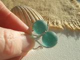 Japanese Teal Sea Glass Marble Earrings, Leverback Sterling Silver