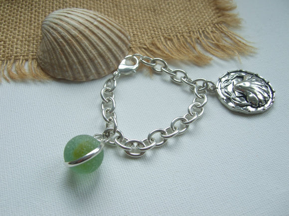 sea glass marble bracelet with shell charm