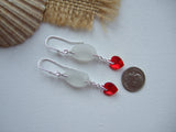 Swarovski Heart Crystal Red And White Sea Glass Earrings - Sterling Silver