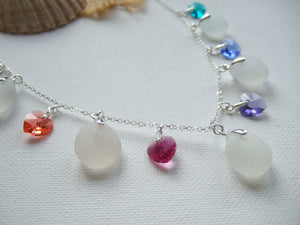 heart crystal necklace with white sea glass