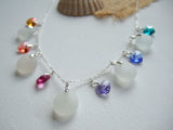 Swarovski Heart Crystal Rainbow And White Sea Glass Necklace - Sterling Silver