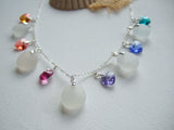 Swarovski Heart Crystal Rainbow And White Sea Glass Necklace - Sterling Silver