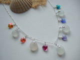 Swarovski Heart Crystal Rainbow And White Sea Glass Necklace - Sterling Silver