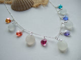 Swarovski Heart Crystal Rainbow And White Sea Glass Necklace - Sterling Silver