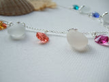 Swarovski Heart Crystal Rainbow And White Sea Glass Necklace - Sterling Silver