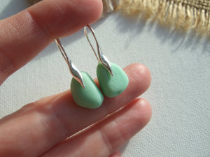 green wave design milk sea glass earrings