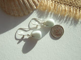 White Milk Sea Glass Earrings, Heart Design Sterling Silver