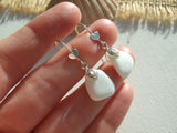 White Milk Sea Glass Earrings, Heart Design Sterling Silver