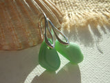 Jadeite Milk Sea Glass Geometric Earrings, Sterling Silver