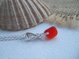 Amberina Red Sea Glass Necklace, red beach glass pendant with heart setting