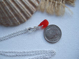 Amberina Red Sea Glass Necklace, red beach glass pendant with heart setting
