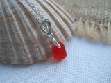 Amberina Red Sea Glass Necklace, red beach glass pendant with heart setting