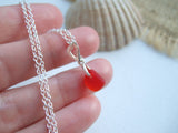 Amberina Red Sea Glass Necklace, red beach glass pendant with heart setting