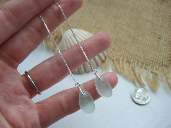 scottish sea glass sea foam threader earrings