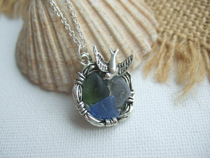 sea glass mix birds nest pendant