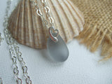 Heart Pendant - Grey Sea Glass Petite with Heart Necklace