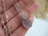 Heart Pendant - Grey Sea Glass Petite with Heart Necklace