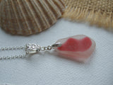 Scottish Pink Sea Glass Necklace Floral Setting Sterling Silver - Flawless