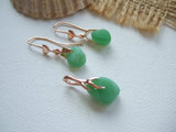 Seaham Jadeite Green Sea Glass Jewellery Set, 18K Rose Gold on Sterling earrings and necklace