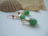 Seaham Jadeite Green Sea Glass Jewellery Set, 18K Rose Gold on Sterling earrings and necklace