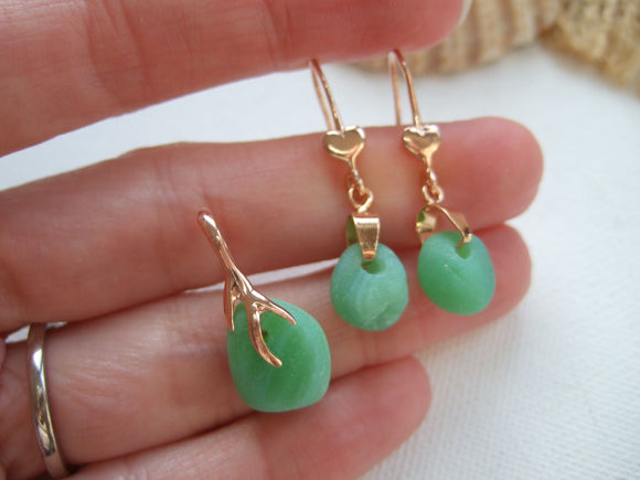 green milk sea glass jewelry set with rose gold