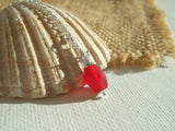 Sea Glass Bead Necklace - Red Pineapple Pendant