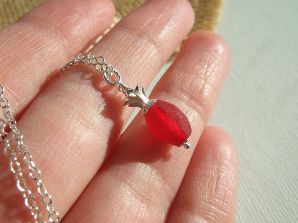 red sea glass bead pineapple necklace