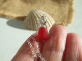 Sea Glass Bead Necklace - Red Pineapple Pendant