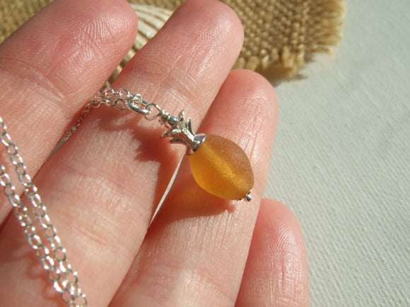 sea glass bead honey coloured pineapple pendant