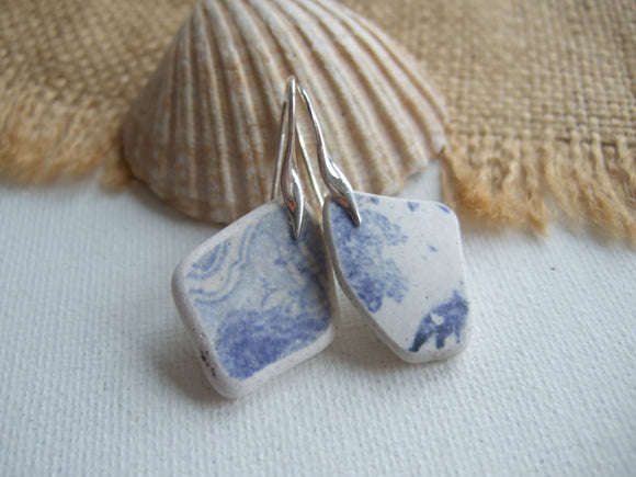 blue willow sea pottery earrings