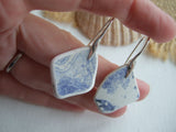 Scottish Sea Pottery Earrings - Blue Willow Pagoda Patterns