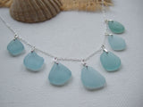 Japanese Sea Glass Necklace, Teal Sea Foam Blue Mix 18" sterling silver 3