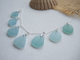 Japanese Sea Glass Necklace, Teal Sea Foam Blue Mix 18" sterling silver 3