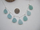 Japanese Sea Glass Necklace, Teal Sea Foam Blue Mix 18" sterling silver 3