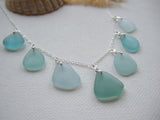 Japanese Sea Glass Necklace, Teal Sea Foam Blue Mix 18" sterling silver 4