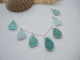 Japanese Sea Glass Necklace, Teal Sea Foam Blue Mix 18" sterling silver 5