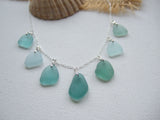 Japanese Sea Glass Necklace, Teal Sea Foam Blue Mix 18" sterling silver 5