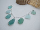 Japanese Sea Glass Necklace, Teal Sea Foam Blue Mix 18" sterling silver 5